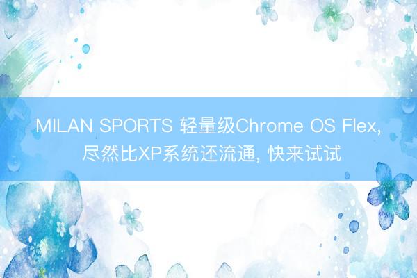MILAN SPORTS 轻量级Chrome OS Flex， 尽然比XP系统还流通， 快来试试