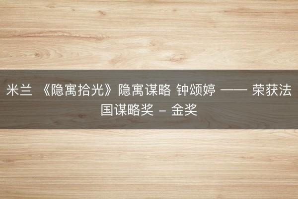 米兰 《隐寓拾光》隐寓谋略 钟颂婷 —— 荣获法国谋略奖 - 金奖