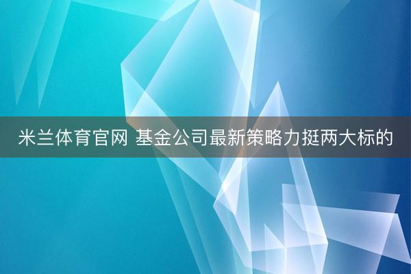 米兰体育官网 基金公司最新策略力挺两大标的