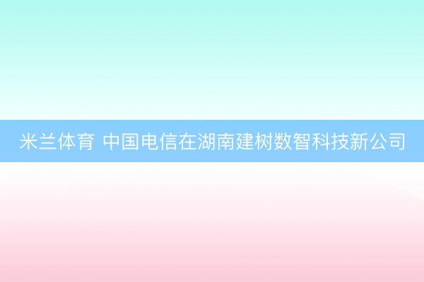 米兰体育 中国电信在湖南建树数智科技新公司