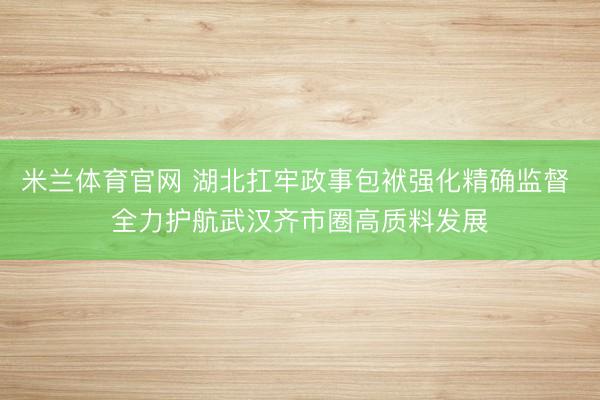 米兰体育官网 湖北扛牢政事包袱强化精确监督 全力护航武汉齐市圈高质料发展